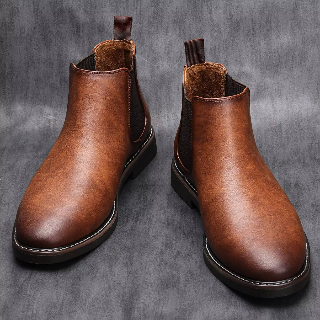 Men's Classic Brown Chelsea Boots With Contrast Stitch Detail