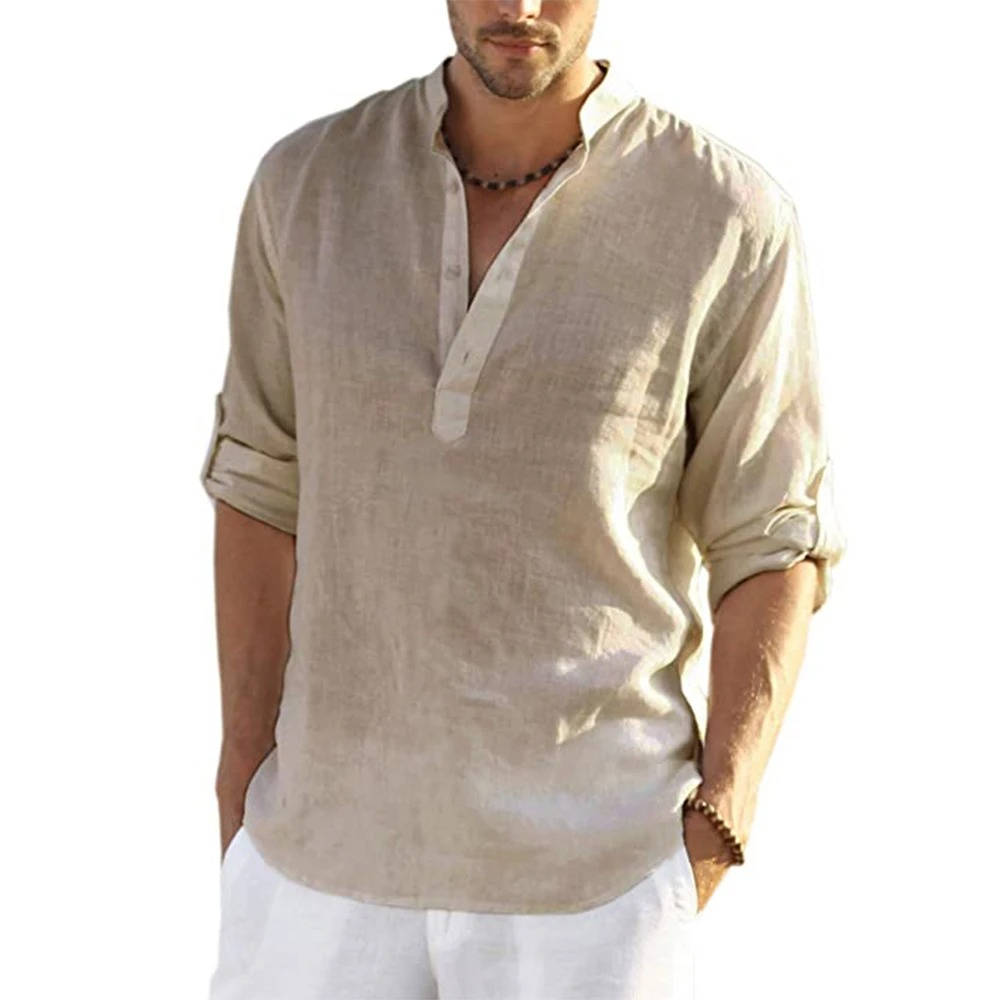 Men's Casual Henley Shirt Long Sleeves