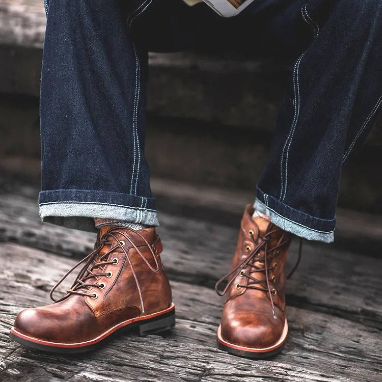 Men's Ankle Leather Lace Up Boots