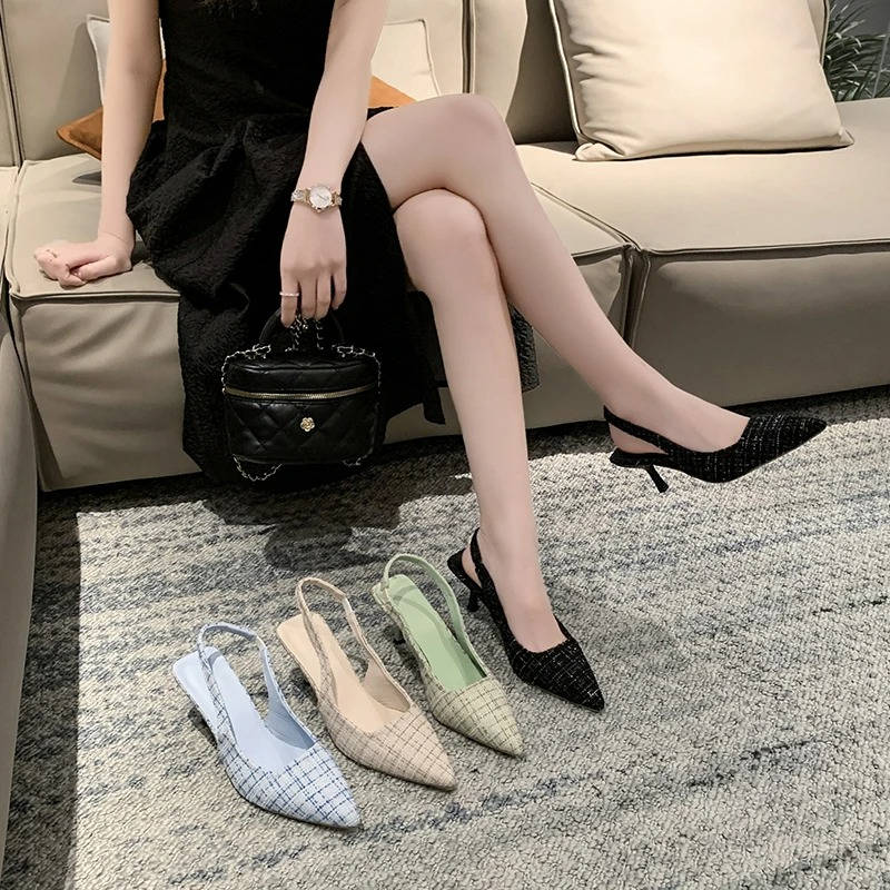 Women's Classic Tweed Pointed Toe Slingbacks