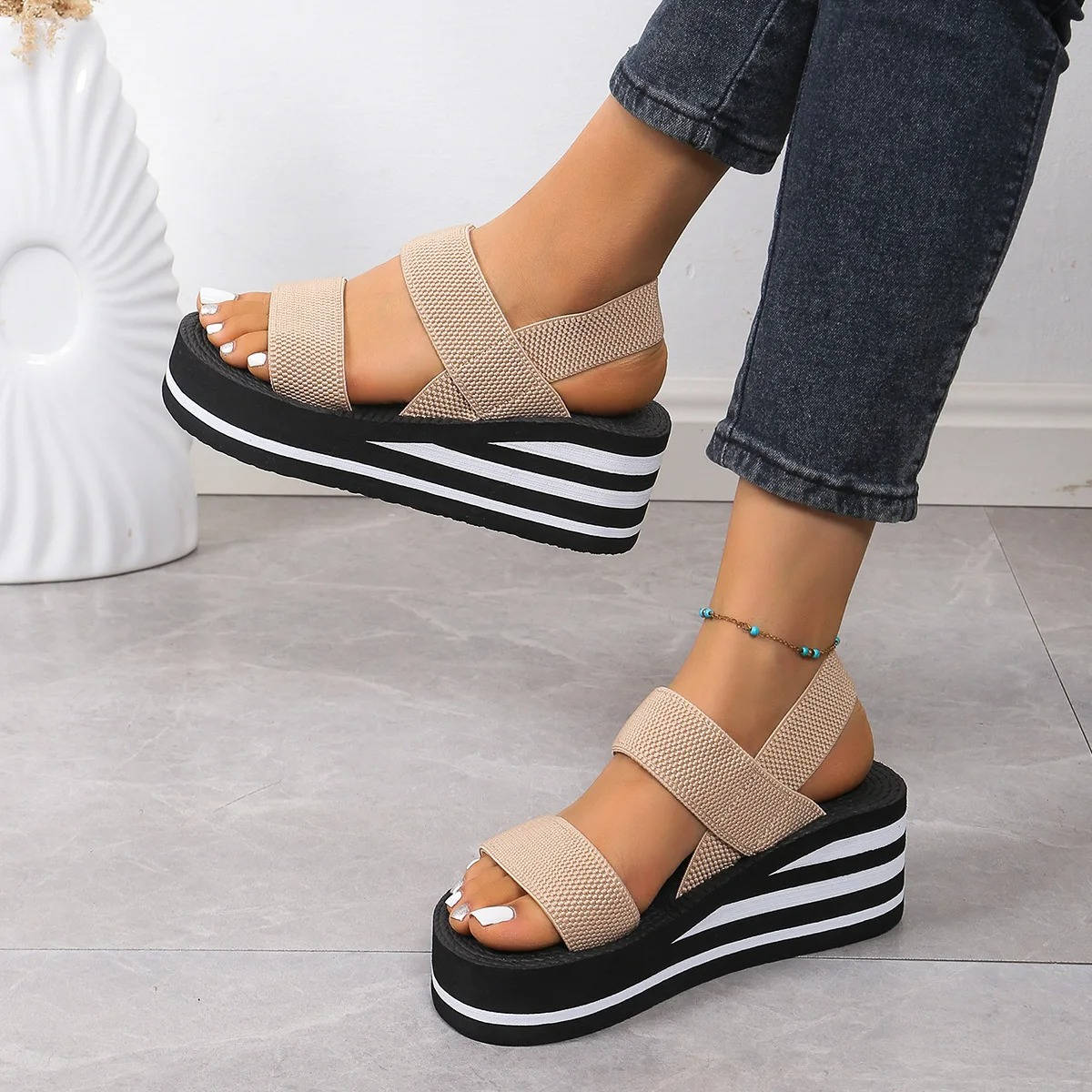 Women's Double Strap Platform Wedge Sandals