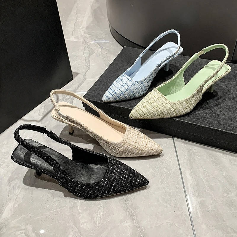 Women's Classic Tweed Pointed Toe Slingbacks