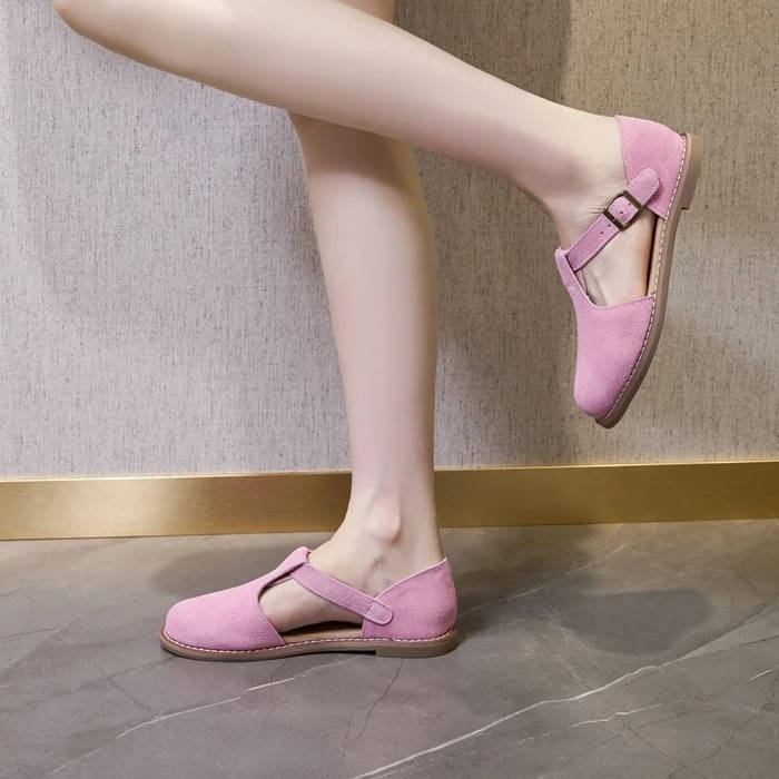 Women's Suede T-Strap Flats