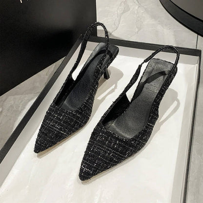 Women's Classic Tweed Pointed Toe Slingbacks