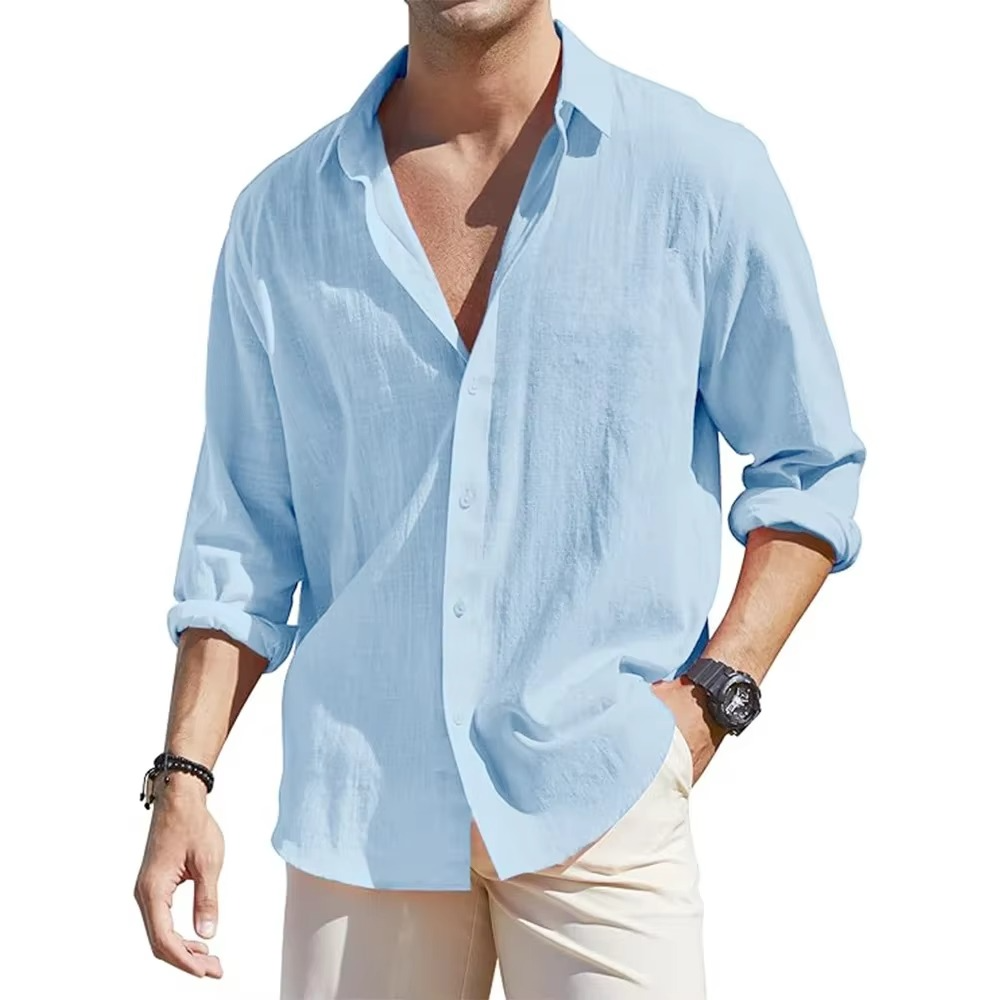 Mens Long Sleeve Button Down Linen Shirts