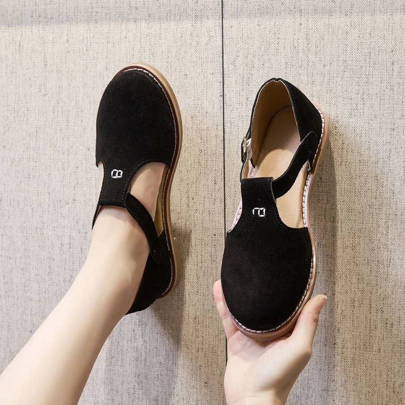 Women's Suede T-Strap Flats