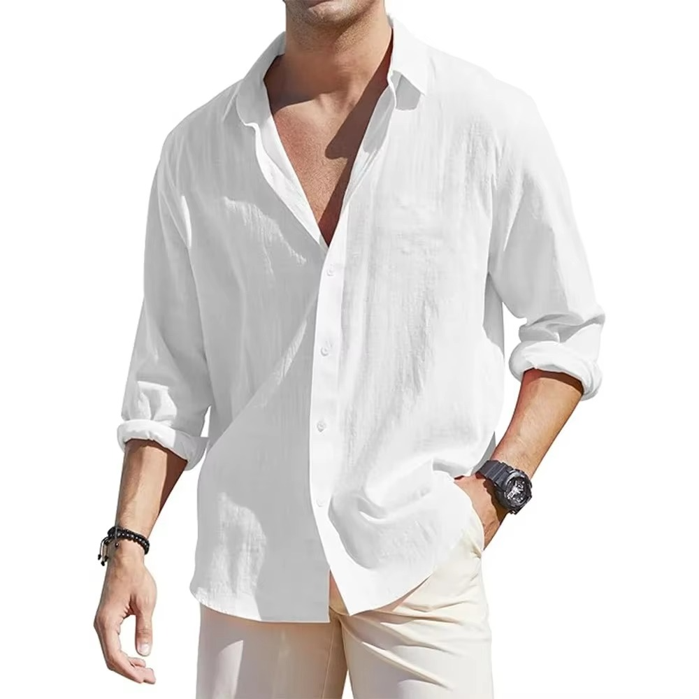 Mens Long Sleeve Button Down Linen Shirts
