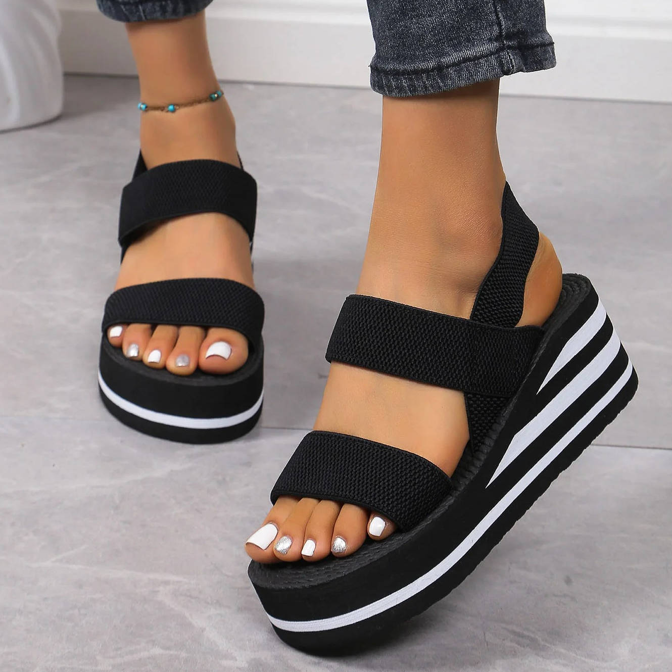 Women's Double Strap Platform Wedge Sandals