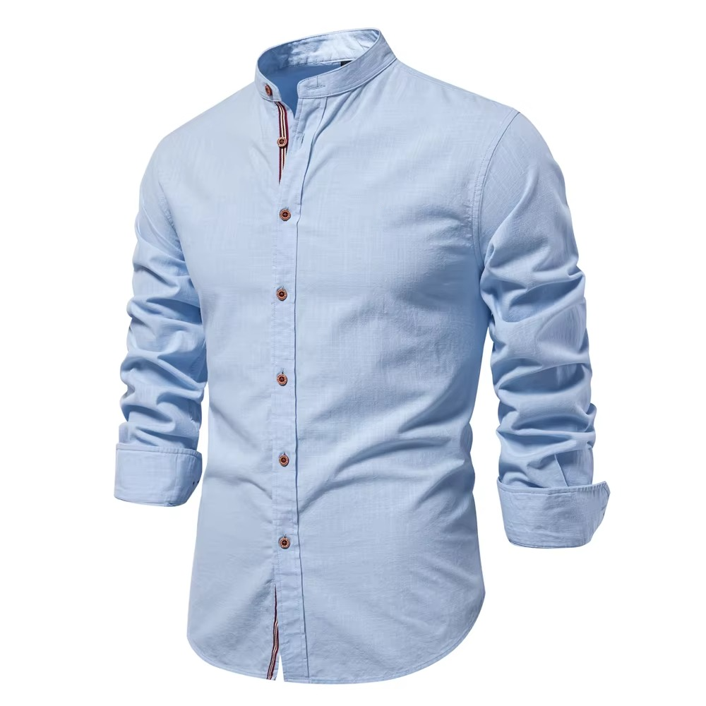 Men's Mandarin Collar Button Up Shirt
