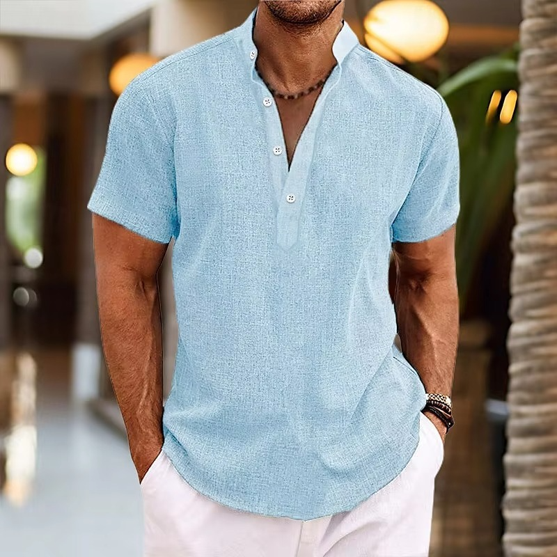 Men's Short Sleeve Linen Henley Shirt