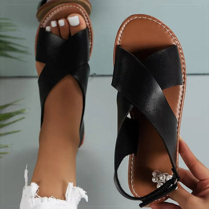 Women's Leather Cross-Strap Sandals