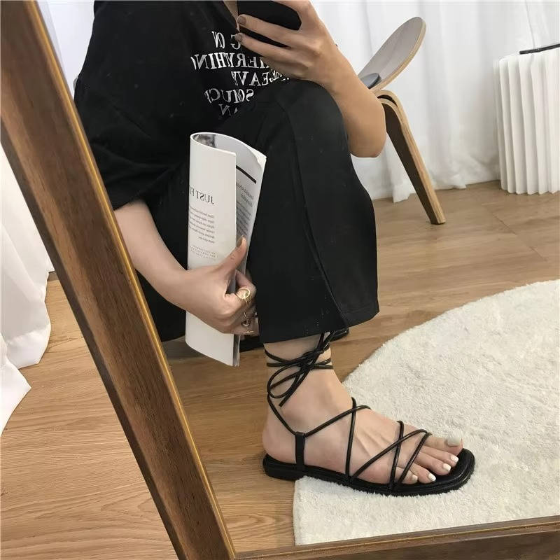 Women's Strappy Lace Up Flat Sandals