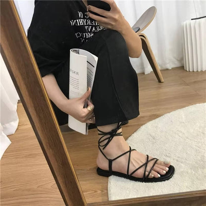 Women's Strappy Lace Up Flat Sandals