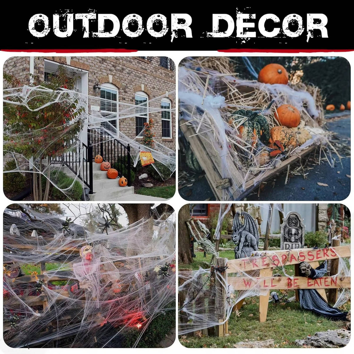 Spider Webs with Spiders 200 sq ft, Giant Spider Web Halloween Door Decoration, Halloween Party Decor with Fake Spiders – Ventayo