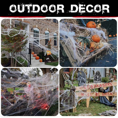 Spider Webs with Spiders 200 sq ft, Giant Spider Web Halloween Door Decoration, Halloween Party Decor with Fake Spiders – Ventayo