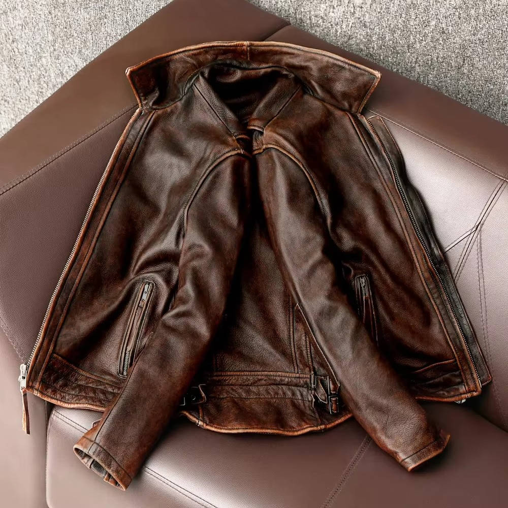 Distressed Leather Jacket Men