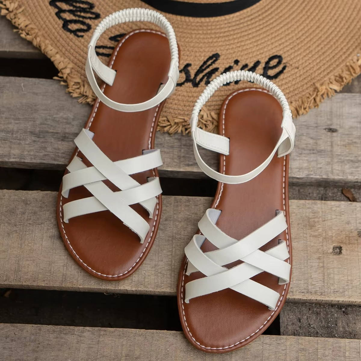 Women's Tan Leather Strappy Sandals