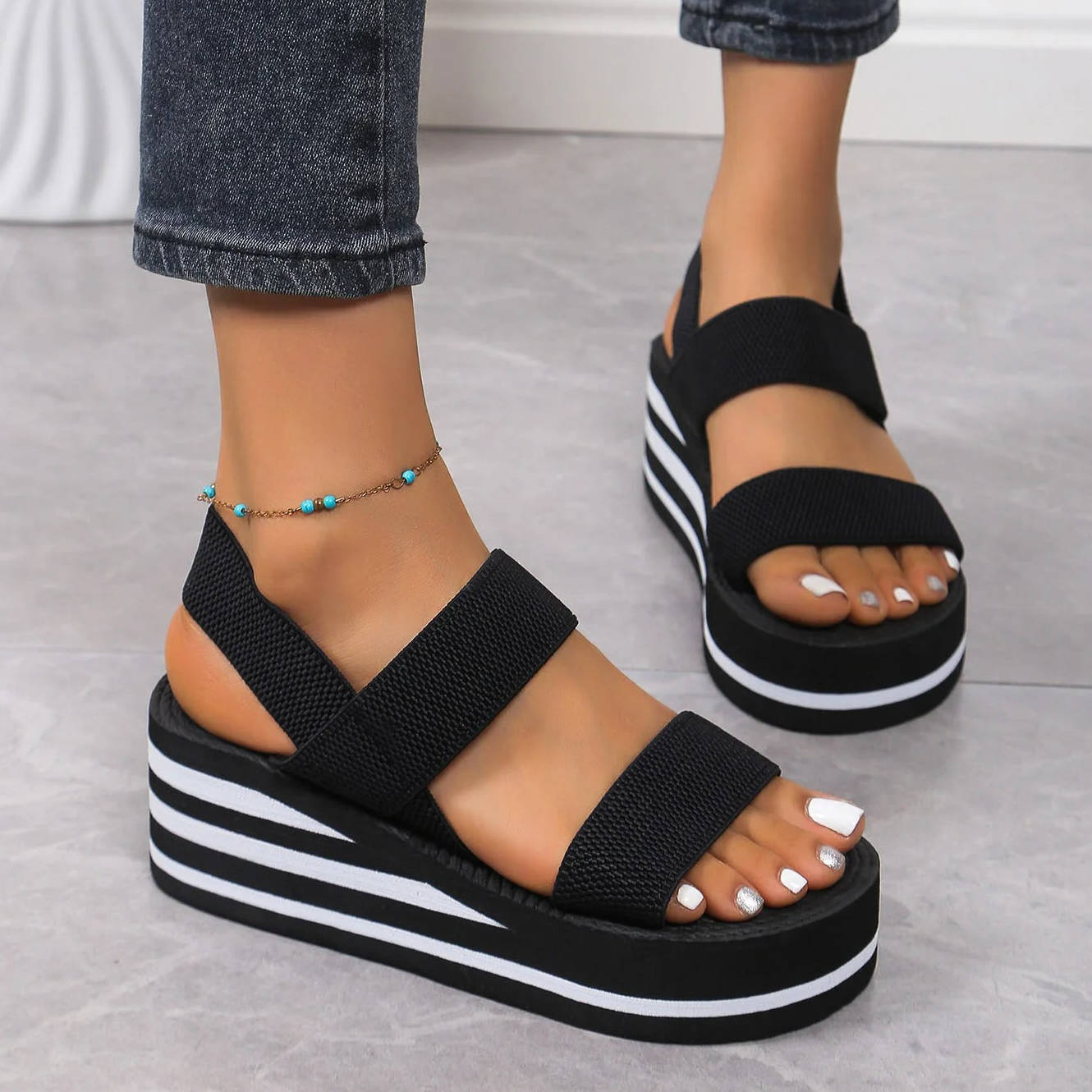Women's Double Strap Platform Wedge Sandals