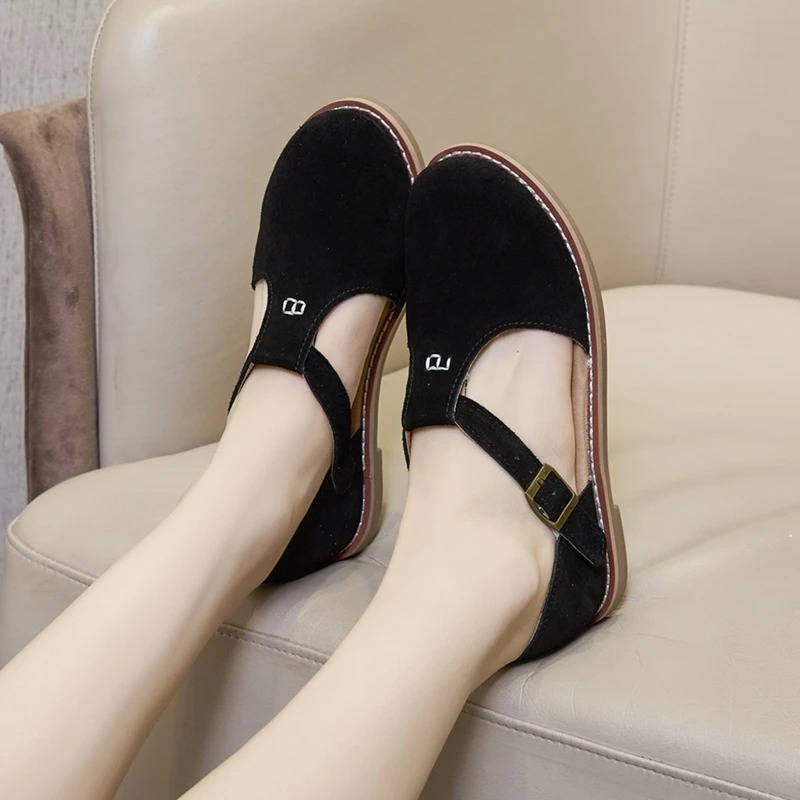 Women's Suede T-Strap Flats