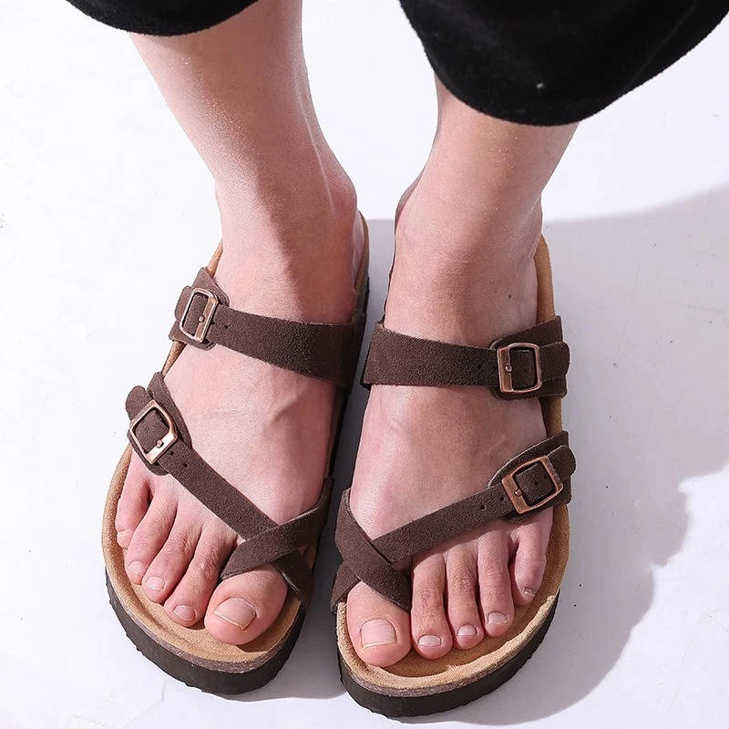 Cork Footbed Sandals With Double Buckle Straps