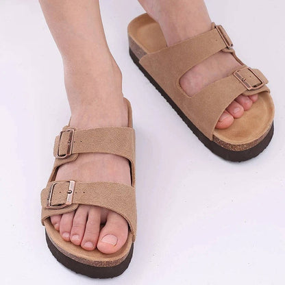 Cork Footbed Sandals With Double Buckle Straps