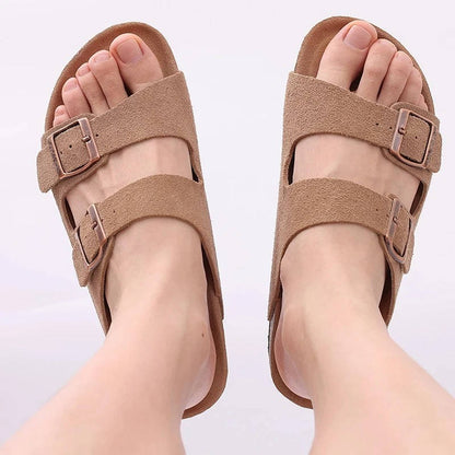 Cork Footbed Sandals With Double Buckle Straps