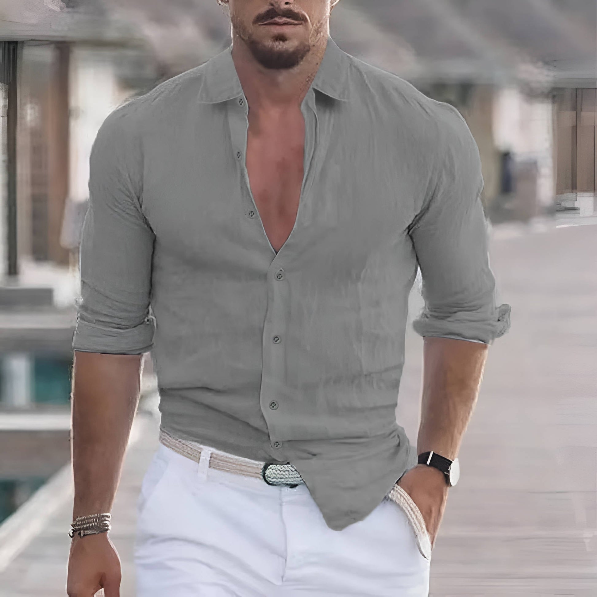 Men's Cotton Linen Shirt Long Sleeve