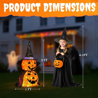 Halloween Pumpkins 3 ft 2 Pack, Lighted Pumpkin Decorations with Hat and Cape, Collapsible Giant Pumpkin Halloween Decorations Outdoor – Ventayo