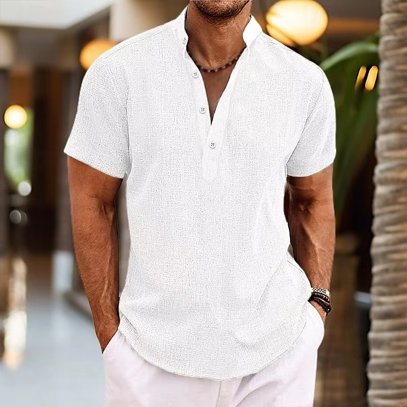 Men's Short Sleeve Linen Henley Shirt