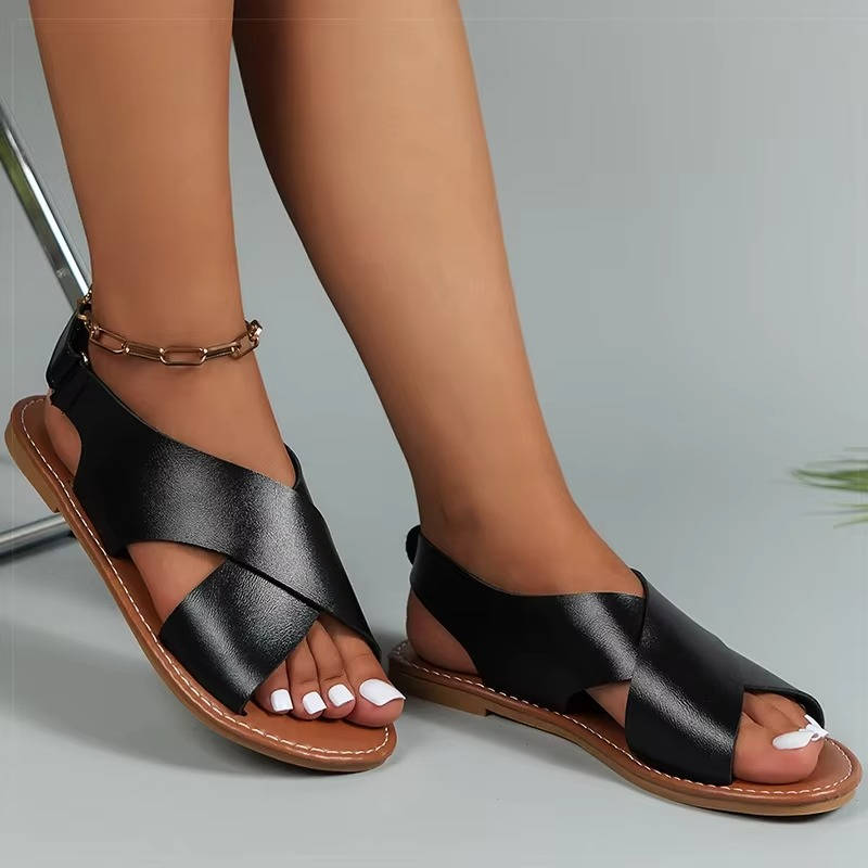 Women's Leather Cross-Strap Sandals