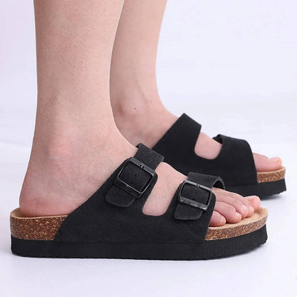 Cork Footbed Sandals With Double Buckle Straps
