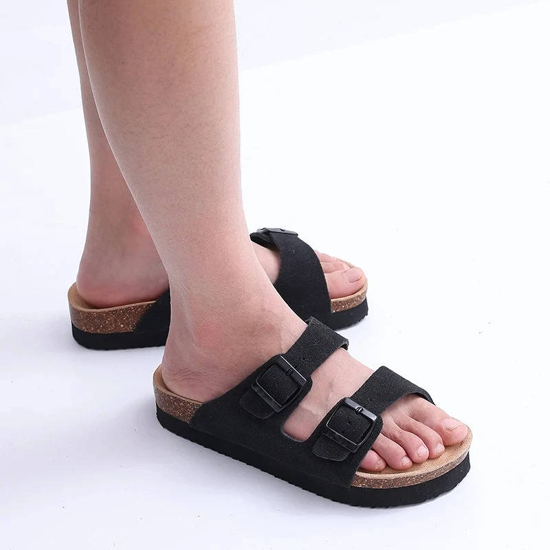 Cork Footbed Sandals With Double Buckle Straps
