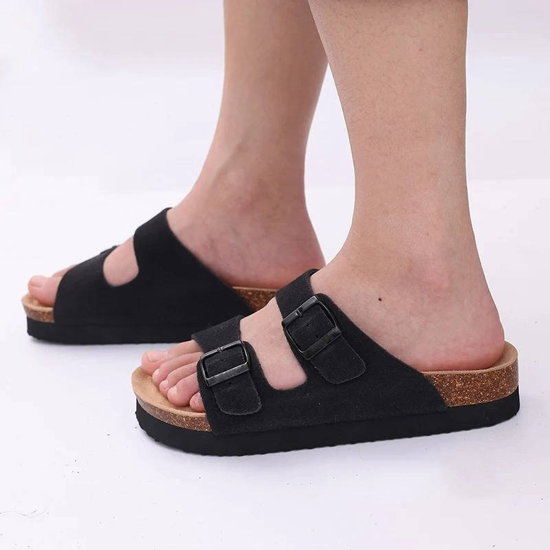 Cork Footbed Sandals With Double Buckle Straps