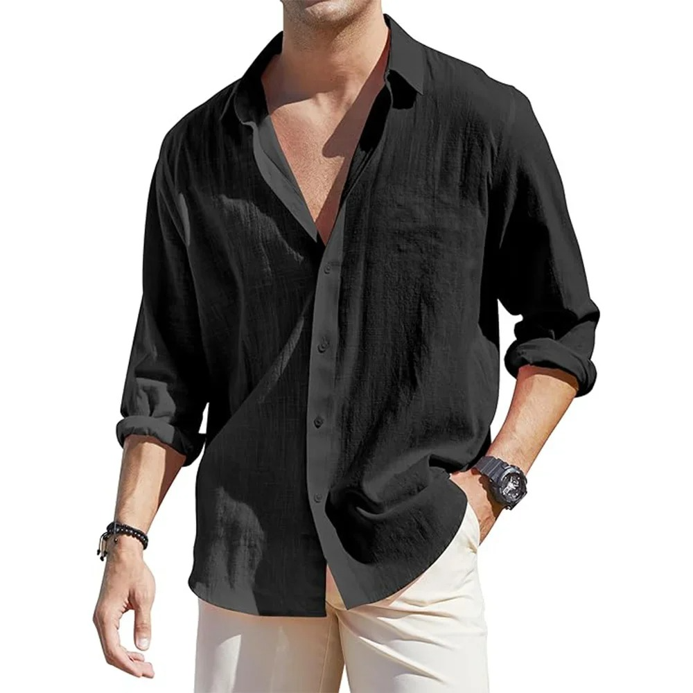 Mens Long Sleeve Button Down Linen Shirts