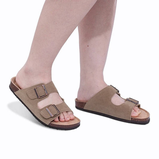 Cork Footbed Sandals With Double Buckle Straps