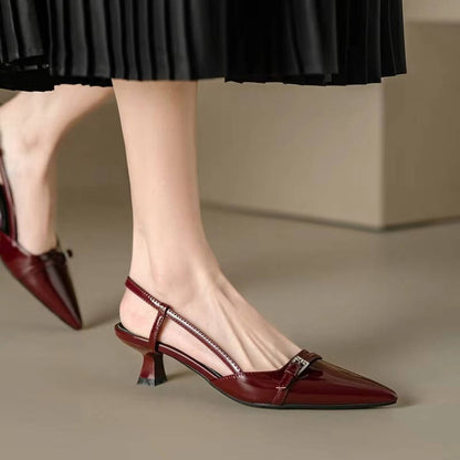 Escarpins à talon kitten bordeaux pour femmes avec bride arrière