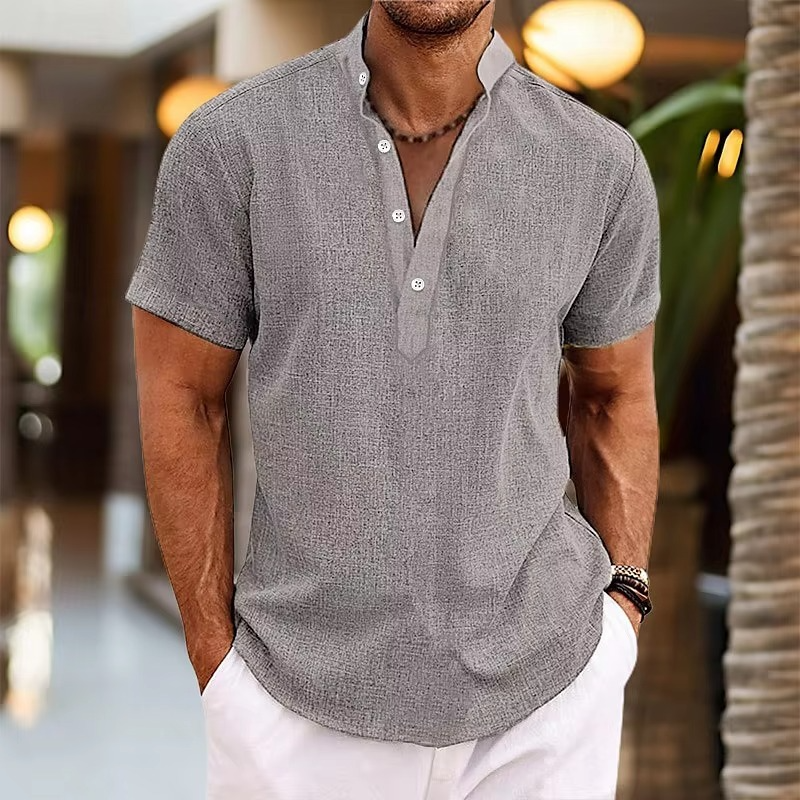 Men's Short Sleeve Linen Henley Shirt