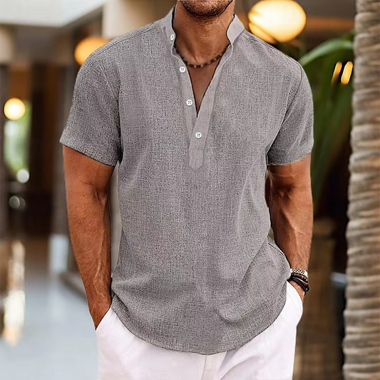 Men's Short Sleeve Linen Henley Shirt