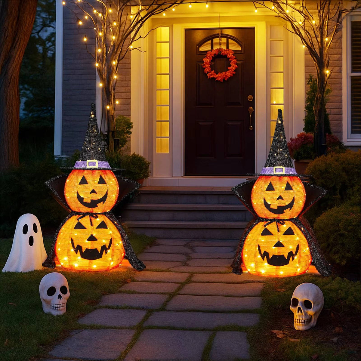Halloween Pumpkins 3 ft 2 Pack, Lighted Pumpkin Decorations with Hat and Cape, Collapsible Giant Pumpkin Halloween Decorations Outdoor – Ventayo