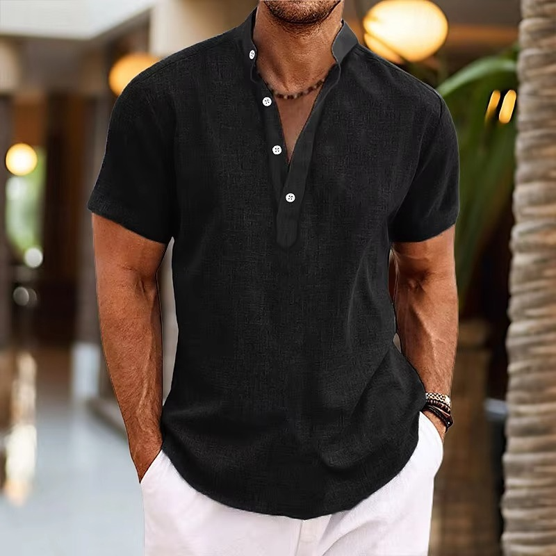 Men's Short Sleeve Linen Henley Shirt