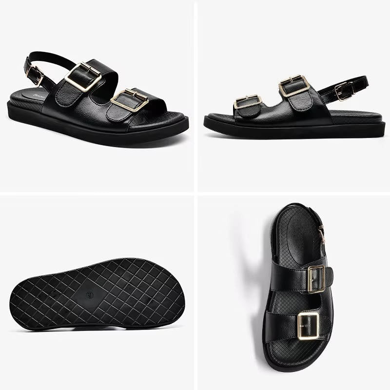 Leather Platform Buckle Sandals