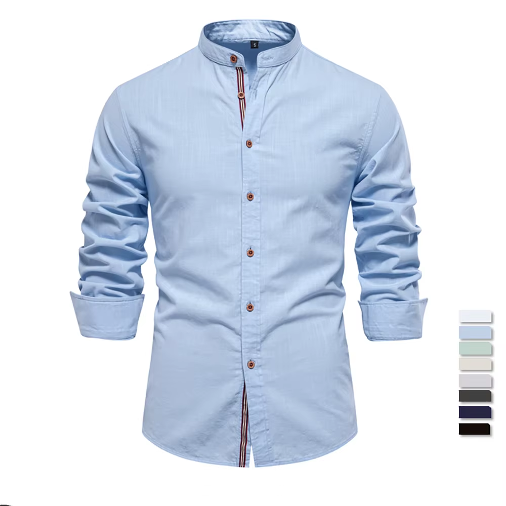 Men's Mandarin Collar Button Up Shirt
