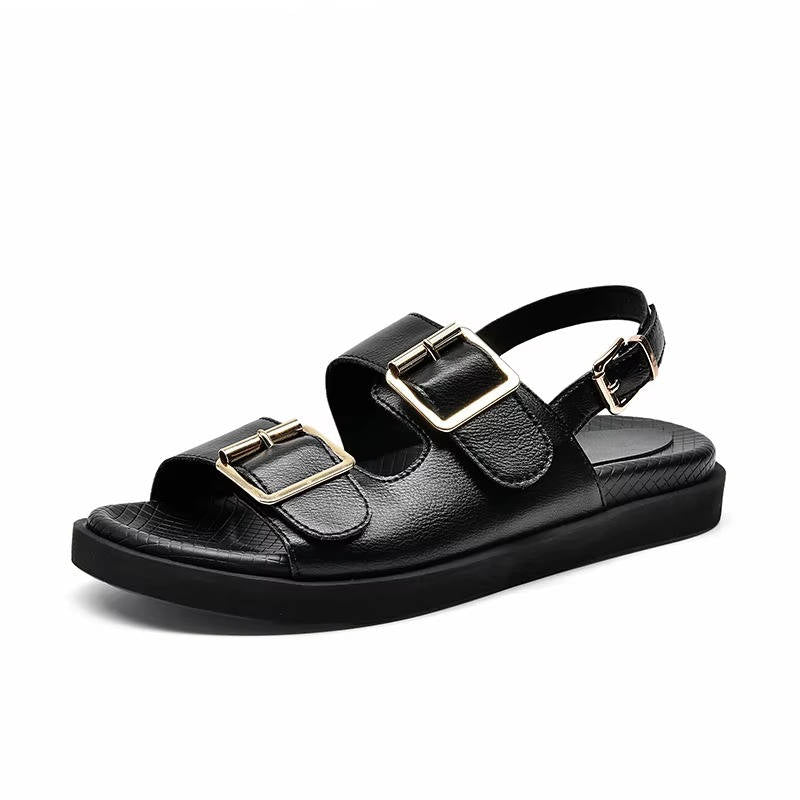 Leather Platform Buckle Sandals