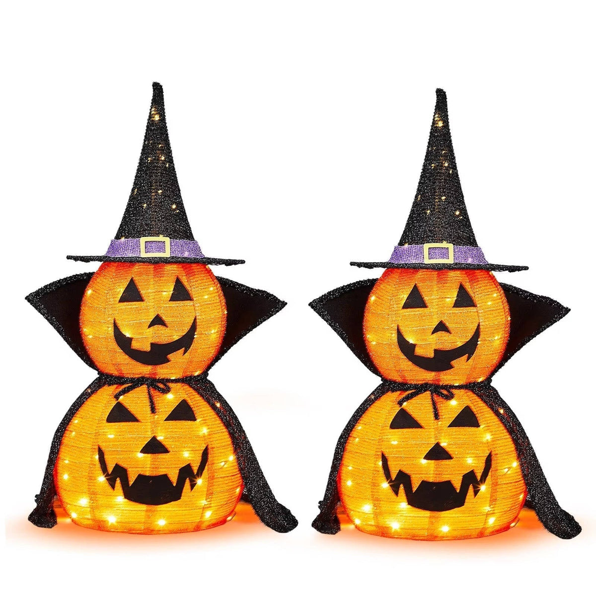 Halloween Pumpkins 3 ft 2 Pack, Lighted Pumpkin Decorations with Hat and Cape, Collapsible Giant Pumpkin Halloween Decorations Outdoor – Ventayo