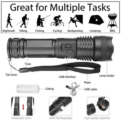 Lampe de poche LED puissante – 90,000 lumens Torche tactique rechargeable