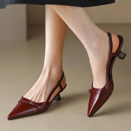 Women's Burgundy Slingback Kitten Heel Pumps