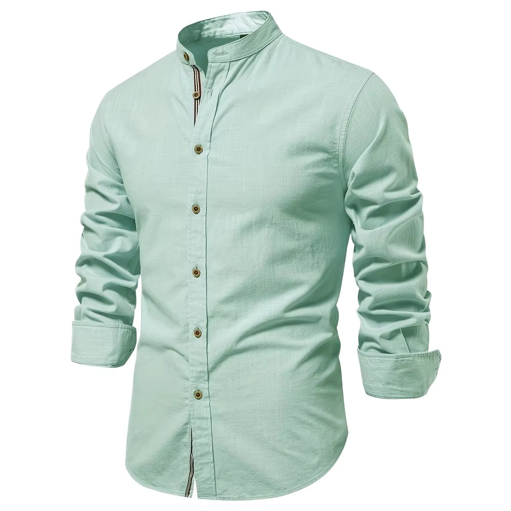 Men's Mandarin Collar Button Up Shirt
