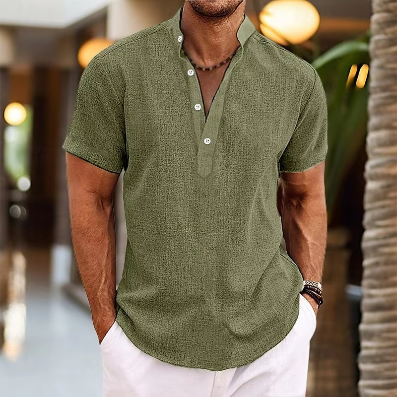 Men's Short Sleeve Linen Henley Shirt