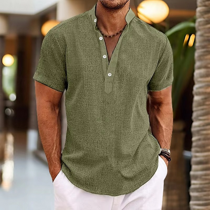 Men's Short Sleeve Linen Henley Shirt
