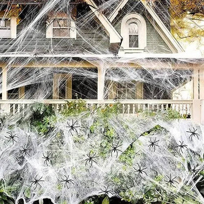 Spider Webs with Spiders 200 sq ft, Giant Spider Web Halloween Door Decoration, Halloween Party Decor with Fake Spiders – Ventayo